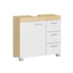 Dulap baie, baza lavoar, 3 sertare, 2 etajere, alb/maro, MDF, 30 x 70 x 64 cm