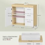 Dulap baie, baza lavoar, 3 sertare, 2 etajere, alb/maro, MDF, 30 x 70 x 64 cm - imagine 7