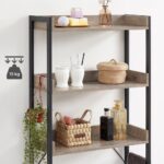 Dulap baie, 3 etajere, 63 x 25 x 165 cm, PAL, negru/gri - imagine 5