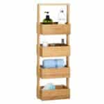 Etajera universala, organizator bucatarie/baie, 4 rafturi, din bambus, 88 x 28 x 16 cm, maro