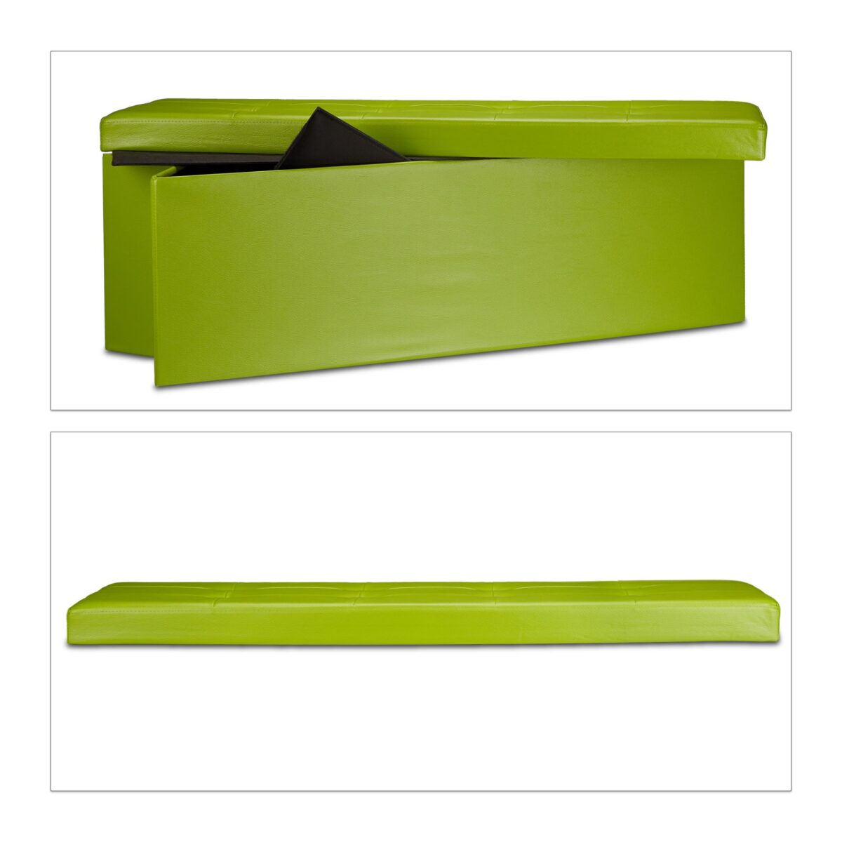 Banca tip taburet, piele ecologica, spatiu depozitare, pliabila, verde, 38 x 114 x 38 cm - imagine 7