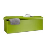 Banca tip taburet, piele ecologica, spatiu depozitare, pliabila, verde, 38 x 114 x 38 cm