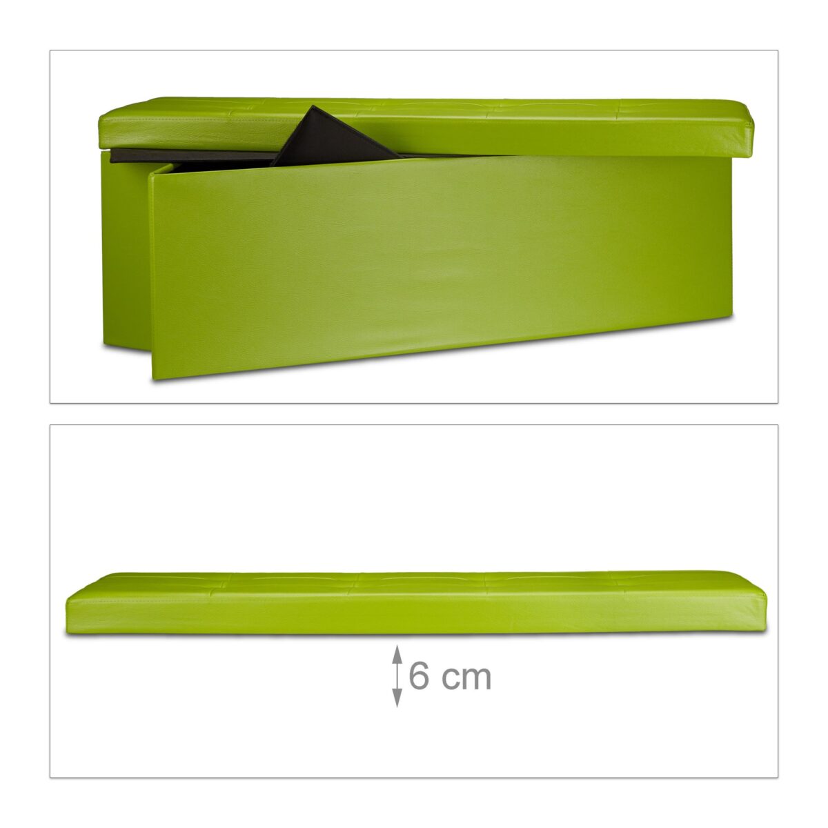 Banca tip taburet, piele ecologica, spatiu depozitare, pliabila, verde, 38 x 114 x 38 cm - imagine 4