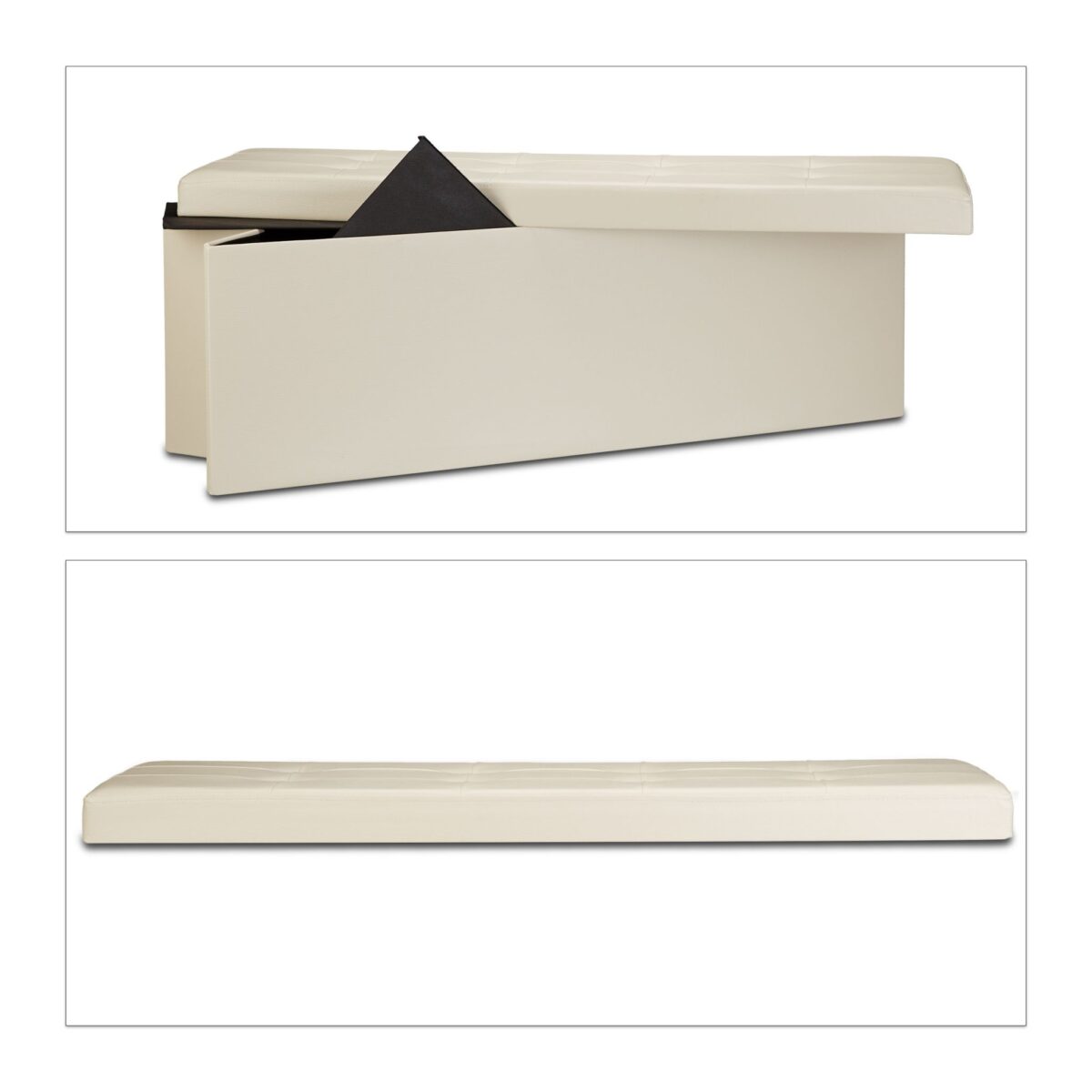 Banca tip taburet, piele ecologica, spatiu depozitare, pliabila, crem, 38 x 114 x 38 cm - imagine 7