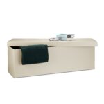 Banca tip taburet, piele ecologica, spatiu depozitare, pliabila, crem, 38 x 114 x 38 cm