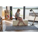 Banca tip taburet, piele ecologica, spatiu depozitare, pliabila, crem, 38 x 114 x 38 cm - imagine 2