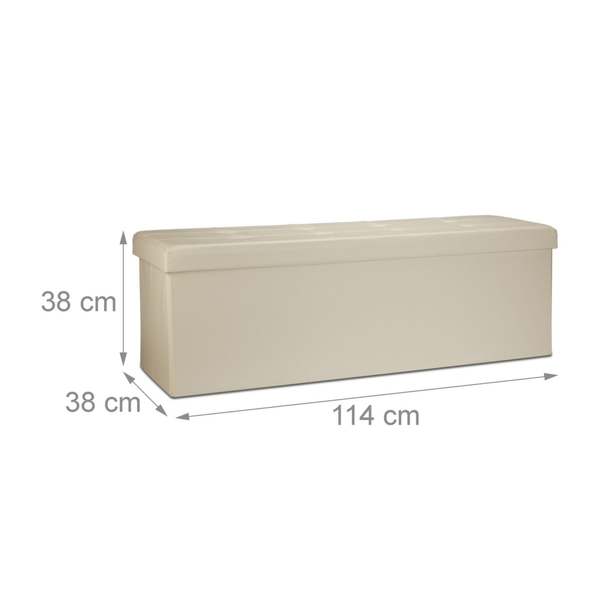 Banca tip taburet, piele ecologica, spatiu depozitare, pliabila, crem, 38 x 114 x 38 cm - imagine 3