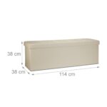 Banca tip taburet, piele ecologica, spatiu depozitare, pliabila, crem, 38 x 114 x 38 cm - imagine 3