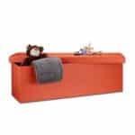 Banca tip taburet, piele ecologica, spatiu depozitare, pliabila, portocaliu, 38 x 114 x 38 cm