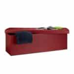Banca tip taburet, piele ecologica, spatiu depozitare, pliabila, bordo, 38 x 114 x 38 cm