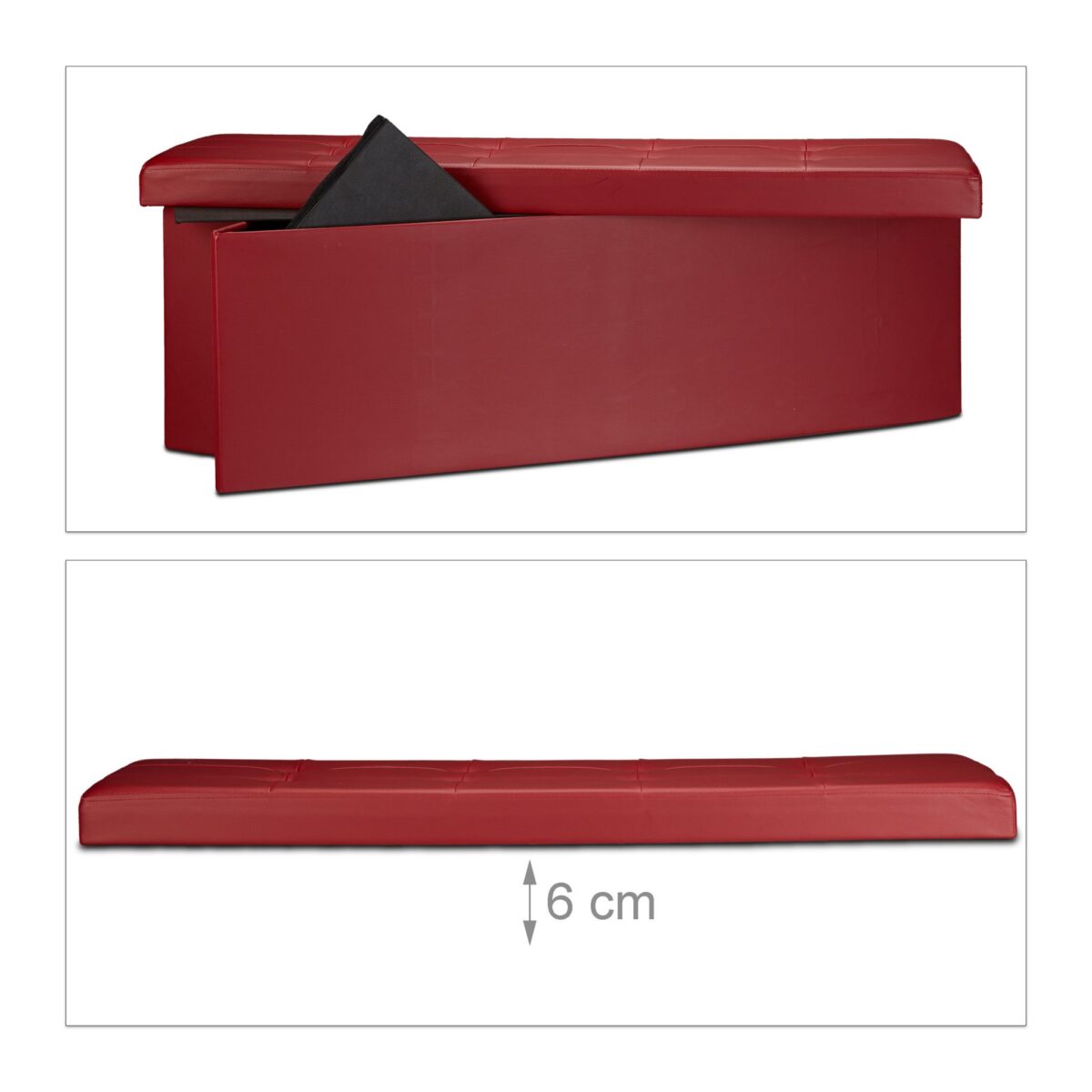 Banca tip taburet, piele ecologica, spatiu depozitare, pliabila, bordo, 38 x 114 x 38 cm - imagine 4