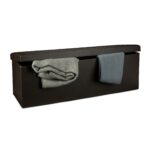 Banca tip taburet, piele ecologica, spatiu depozitare, pliabila, maro, 38 x 114 x 38 cm