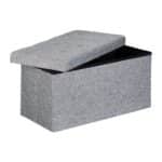 Banca tapitata tip taburet, cu spatiu depozitare, capacitate 300 kg, gri, 38 x 76 x 38 cm