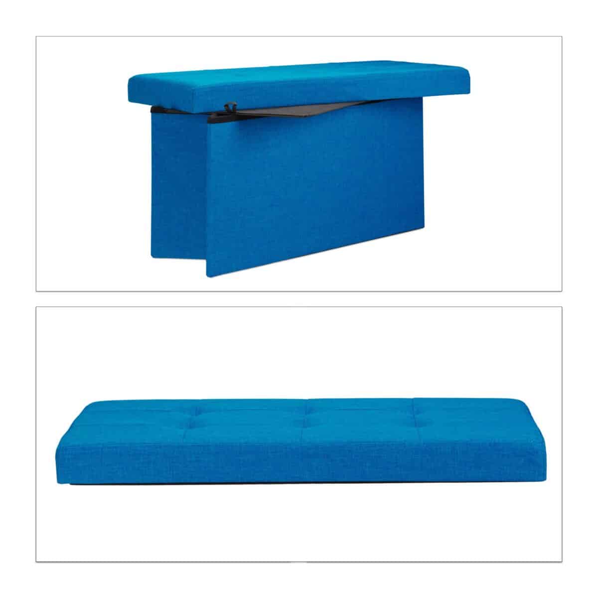 Banca tapitata tip taburet, cu spatiu depozitare, capacitate 300 kg, albastru, 38 x 76 x 38 cm - imagine 7