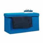 Banca tapitata tip taburet, cu spatiu depozitare, capacitate 300 kg, albastru, 38 x 76 x 38 cm