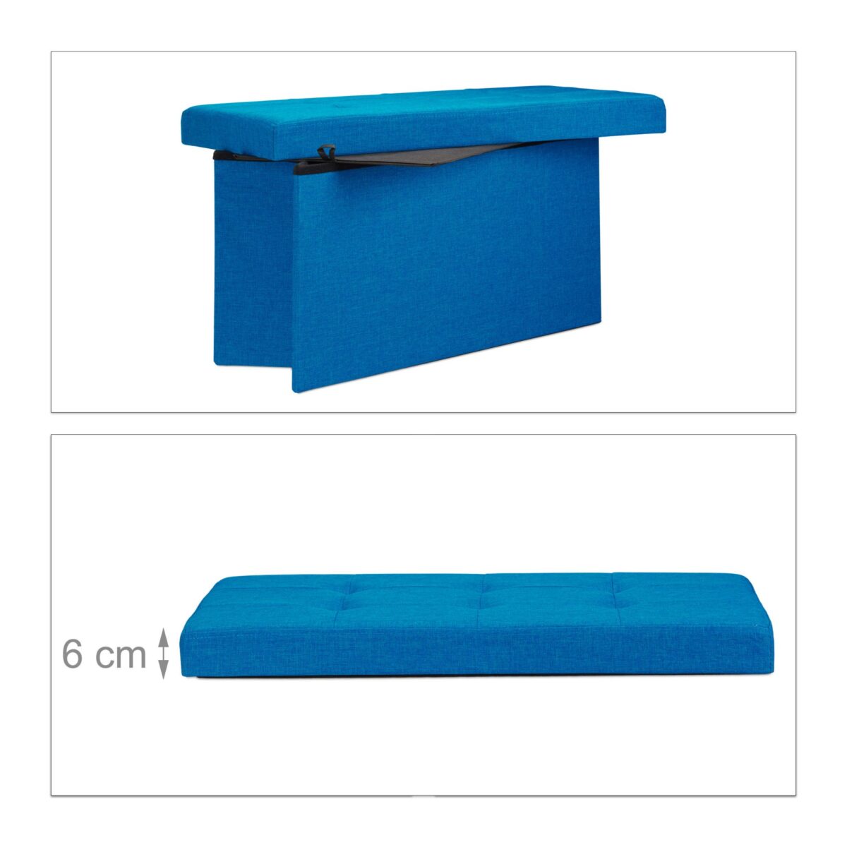 Banca tapitata tip taburet, cu spatiu depozitare, capacitate 300 kg, albastru, 38 x 76 x 38 cm - imagine 4