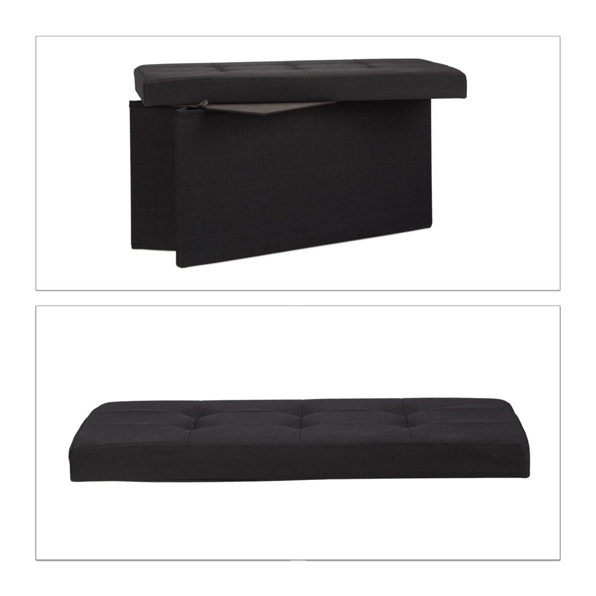 Banca tapitata tip taburet, cu spatiu depozitare, capacitate 300 kg, negru, 38 x 76 x 38 cm - imagine 6
