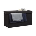 Banca tapitata tip taburet, cu spatiu depozitare, capacitate 300 kg, negru, 38 x 76 x 38 cm