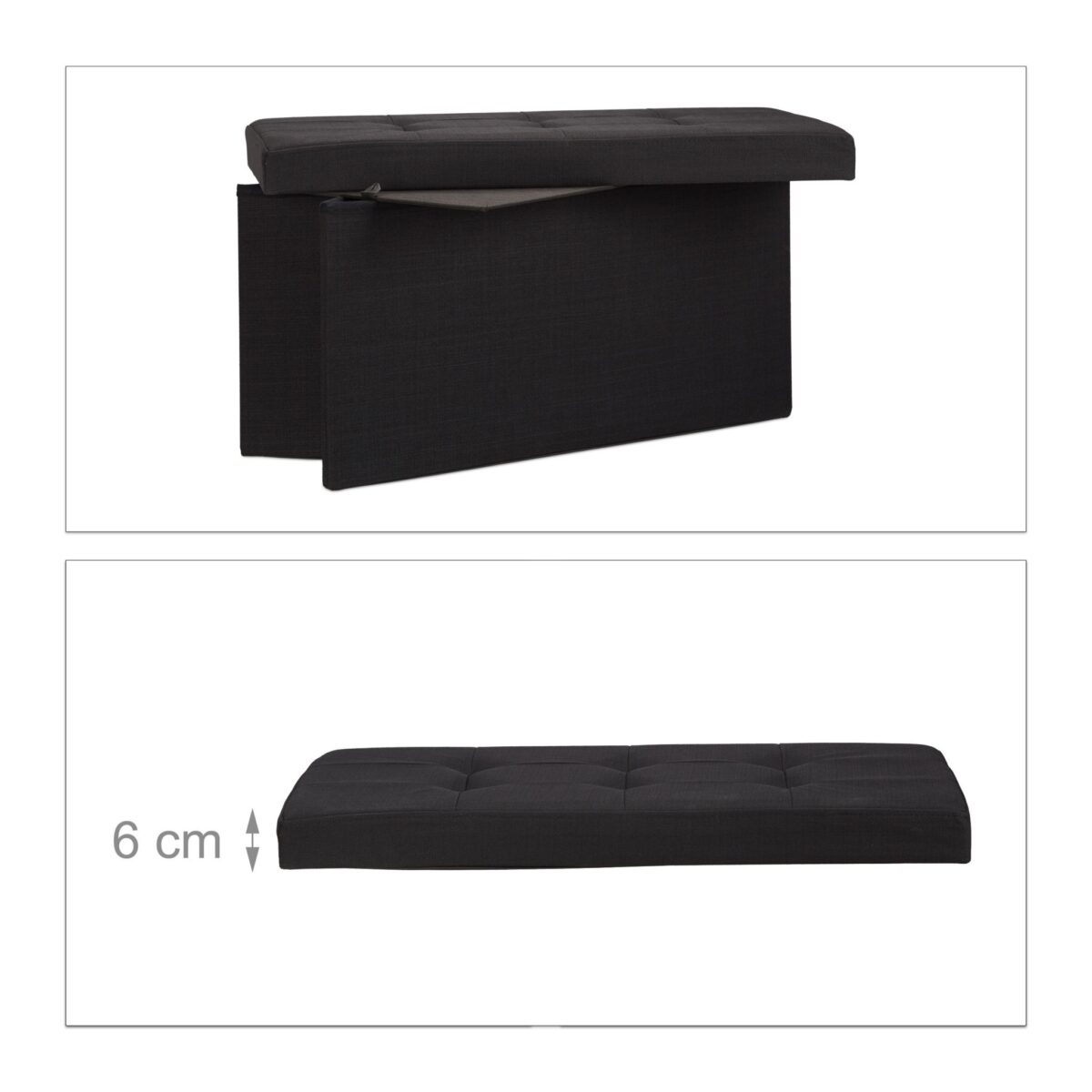 Banca tapitata tip taburet, cu spatiu depozitare, capacitate 300 kg, negru, 38 x 76 x 38 cm - imagine 3