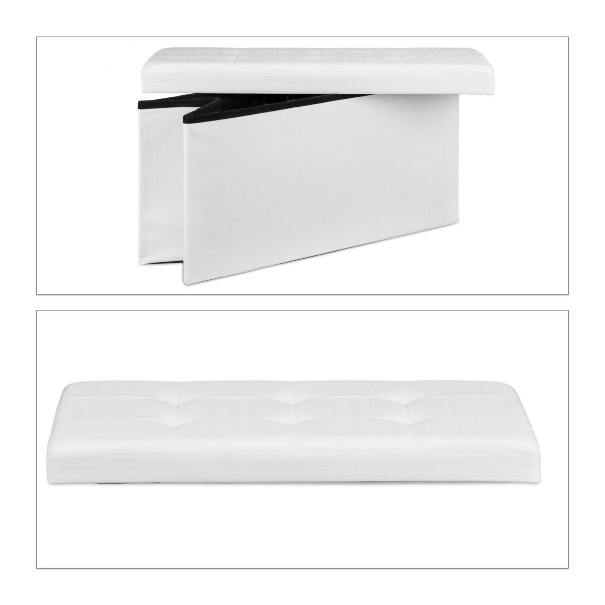 Banca tapitata tip taburet, cu spatiu depozitare, capacitate 300 kg, alb, 38 x 76 x 38 cm - imagine 7