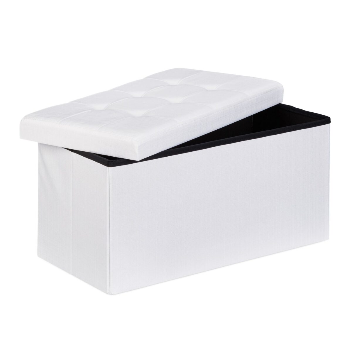 Banca tapitata tip taburet, cu spatiu depozitare, capacitate 300 kg, alb, 38 x 76 x 38 cm - imagine 3