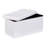 Banca tapitata tip taburet, cu spatiu depozitare, capacitate 300 kg, alb, 38 x 76 x 38 cm - imagine 3
