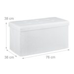 Banca tapitata tip taburet, cu spatiu depozitare, capacitate 300 kg, alb, 38 x 76 x 38 cm - imagine 4