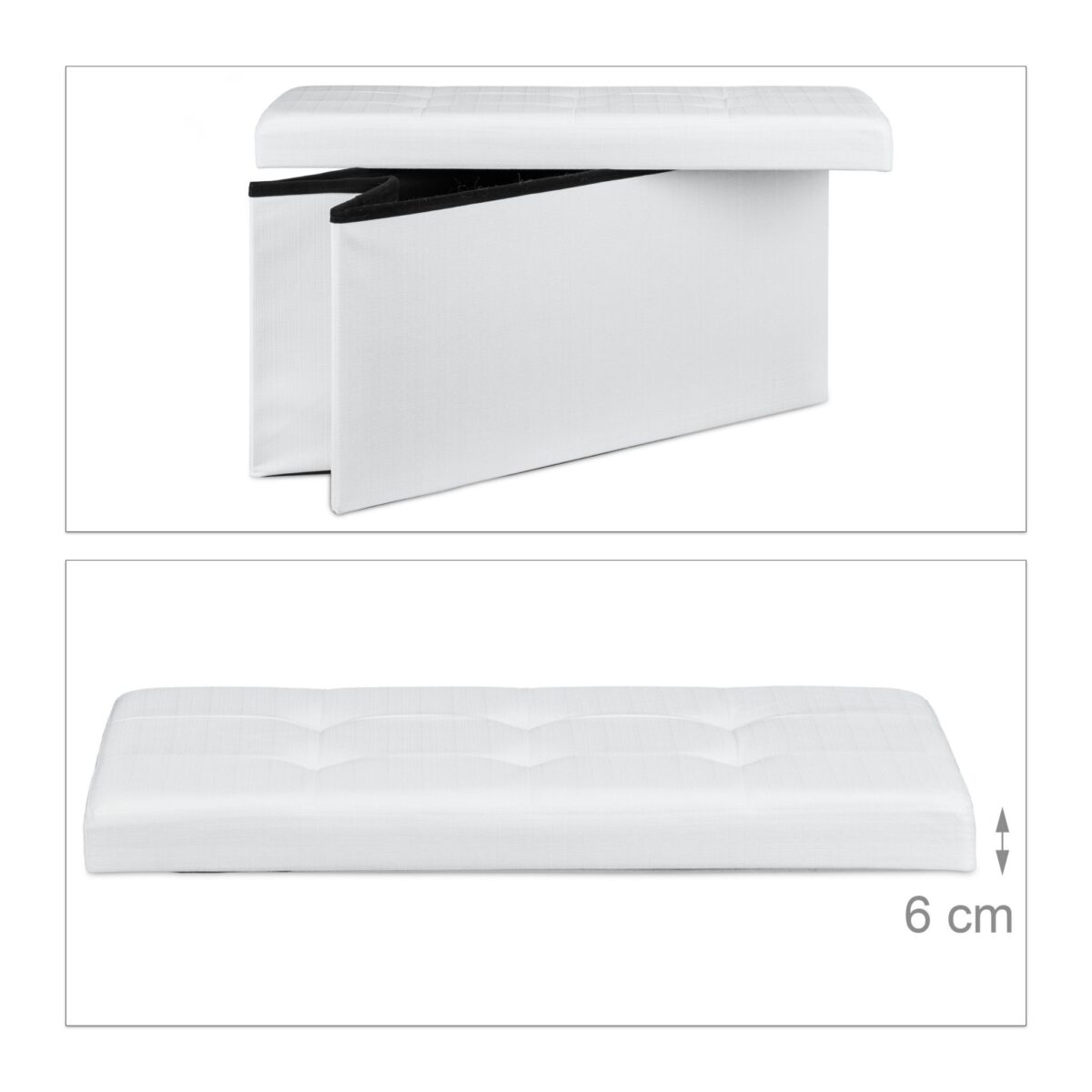 Banca tapitata tip taburet, cu spatiu depozitare, capacitate 300 kg, alb, 38 x 76 x 38 cm - imagine 5