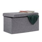 Banca tapitata tip taburet, cu spatiu depozitare, capacitate 300 kg, antracit, 38 x 76 x 38 cm
