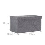 Banca tapitata tip taburet, cu spatiu depozitare, capacitate 300 kg, antracit, 38 x 76 x 38 cm - imagine 3