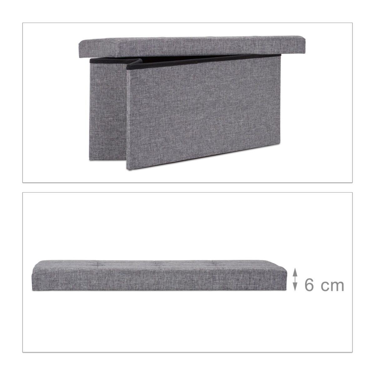 Banca tapitata tip taburet, cu spatiu depozitare, capacitate 300 kg, antracit, 38 x 76 x 38 cm - imagine 4