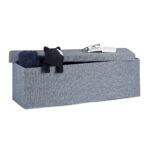 Banca tapitata tip taburet, cu spatiu depozitare, pliabil, antracit, 38 x 114 x 38 cm