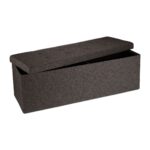 Banca tapitata tip taburet, cu spatiu depozitare, pliabil, maro, 38 x 114 x 38 cm