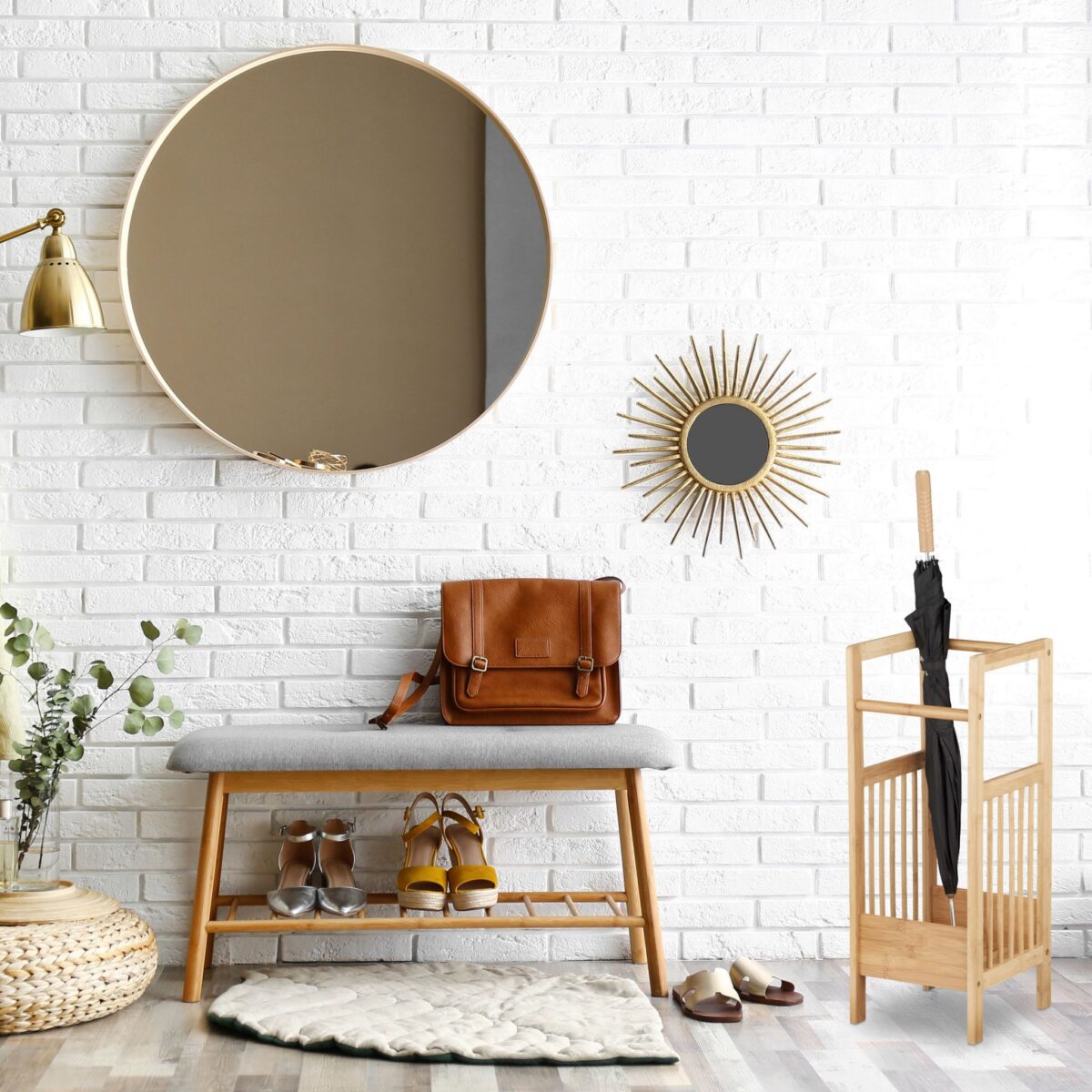 Suport umbrele patrat, din lemn de bambus, 64 x 25 x 26,5 cm - imagine 2