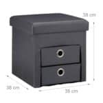 Taburet cu 2 sertare, pliabil, piele ecologica, gri, 38 x 38 x 38 cm - imagine 3