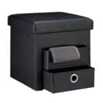 Taburet cu 2 sertare, pliabil, piele ecologica, negru, 38 x 38 x 38 cm - imagine 3