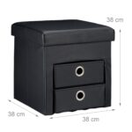 Taburet cu 2 sertare, pliabil, piele ecologica, negru, 38 x 38 x 38 cm - imagine 5