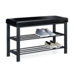 Pantofar tip taburet, cu structura metalica, piele ecologica, negru, 49 x 81 x 31 cm