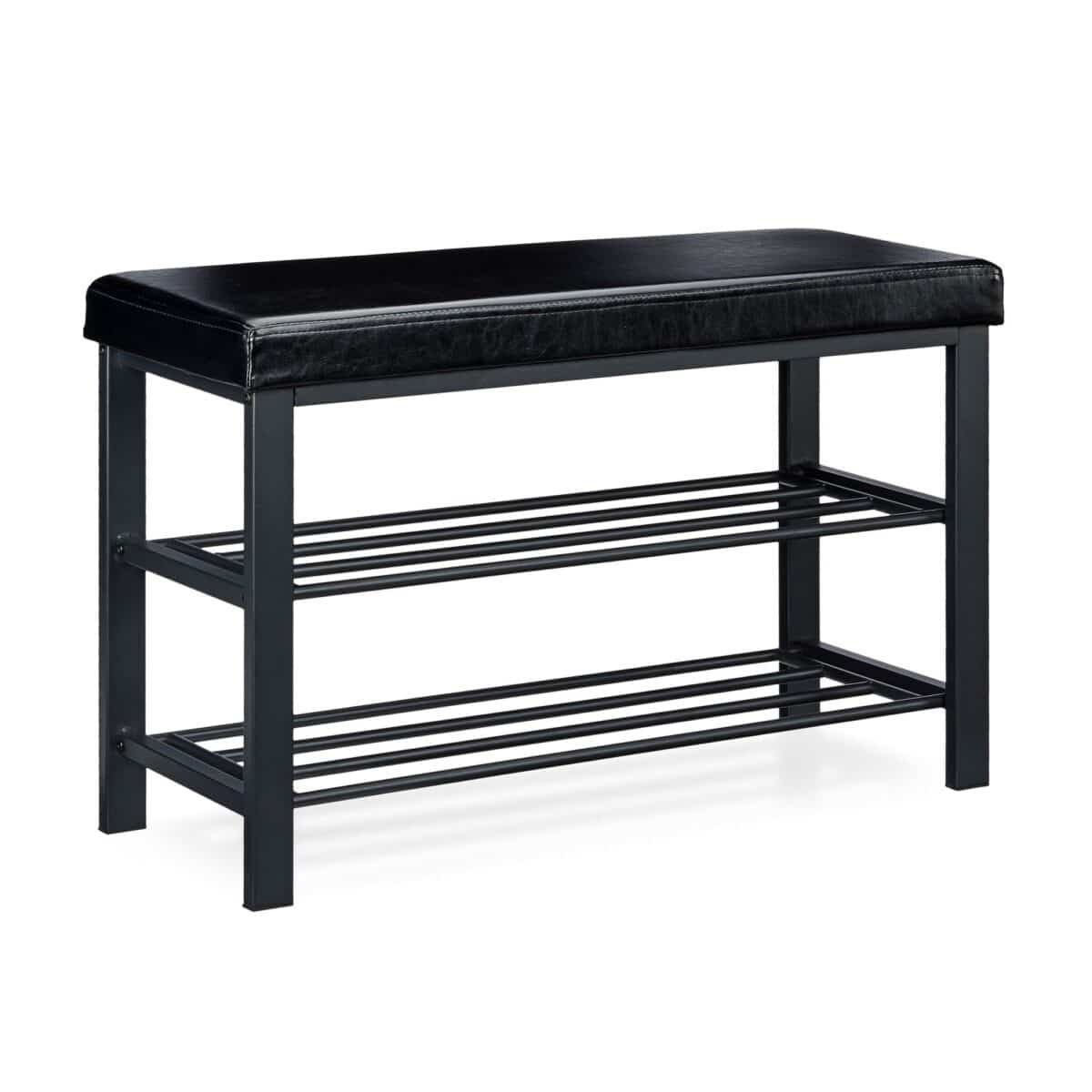 Pantofar tip taburet, cu structura metalica, piele ecologica, negru, 49 x 81 x 31 cm - imagine 4