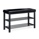 Pantofar tip taburet, cu structura metalica, piele ecologica, negru, 49 x 81 x 31 cm - imagine 4