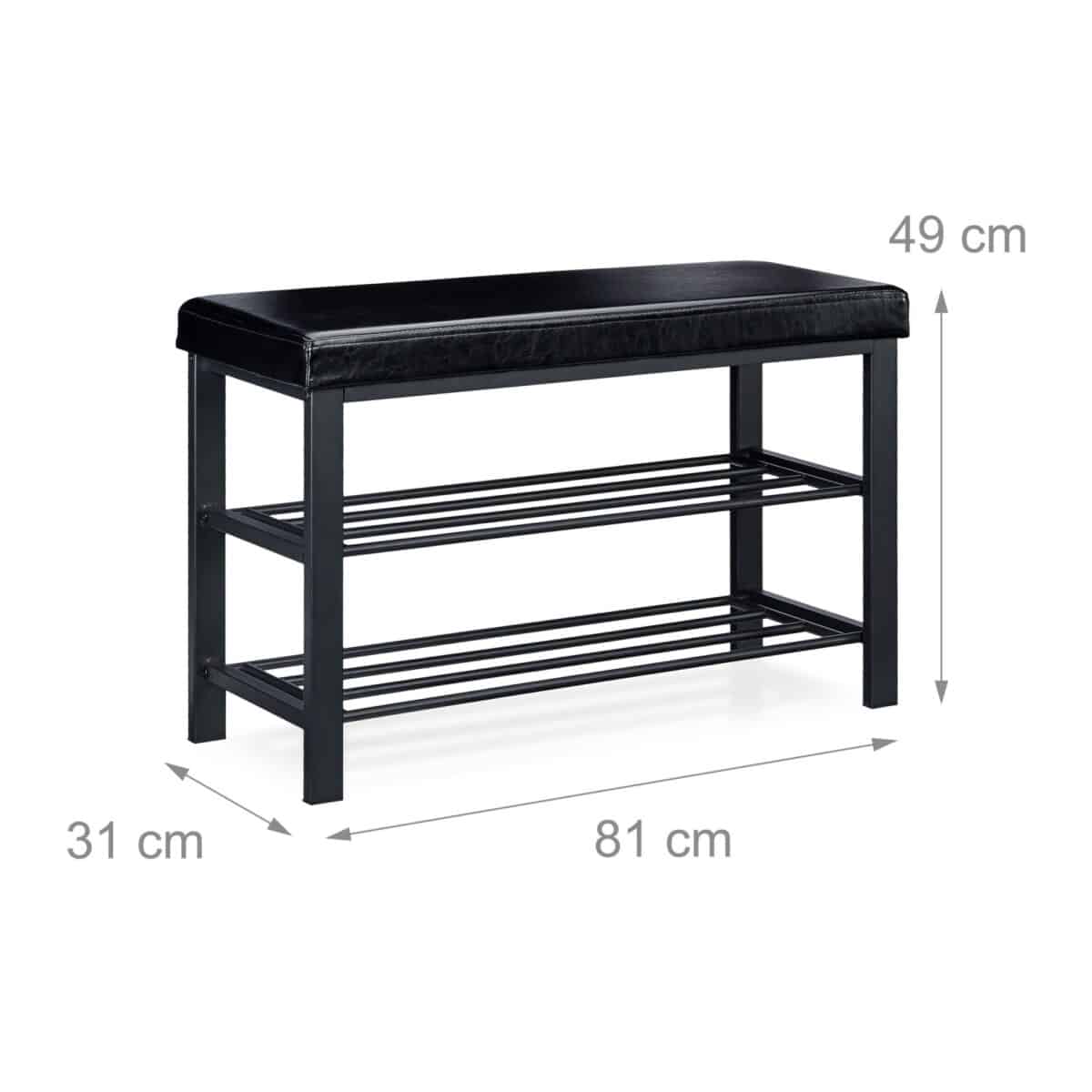 Pantofar tip taburet, cu structura metalica, piele ecologica, negru, 49 x 81 x 31 cm - imagine 5