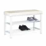 Pantofar tip taburet, cu structura metalica, piele ecologica, alb, 49 x 81 x 31 cm