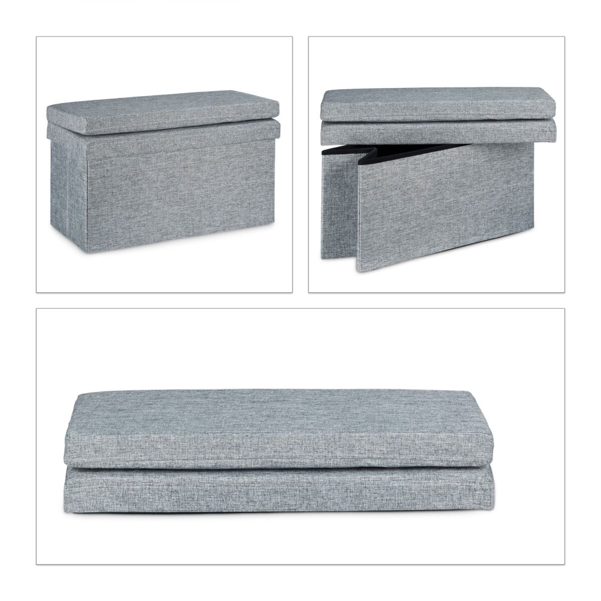 Taburet cu spatar, cu spatiu depozitare, capacitate 300 kg, gri, 73 x 76 x 38 cm - imagine 7