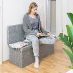 Taburet cu spatar, cu spatiu depozitare, capacitate 300 kg, gri, 73 x 114 x 38 cm - imagine 2
