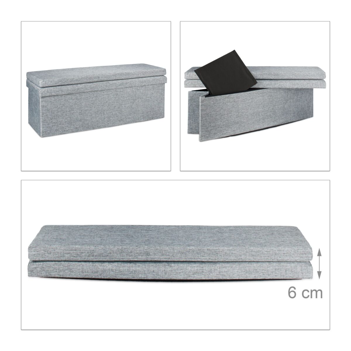 Taburet cu spatar, cu spatiu depozitare, capacitate 300 kg, gri, 73 x 114 x 38 cm - imagine 5