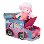 Taburet "Pink Car" cu spatiu depozitare pentru camera copiilor, 33 x 27 x 56 cm