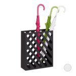Suport umbrele, metalic, manere transport, negru, 48 x 40 x 15 cm