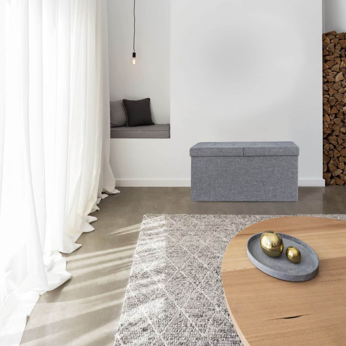 Taburet cu spatiu depozitare, capacitate 300 kg, gri, 38,5 x 75,5 x 37,5 cm - imagine 2