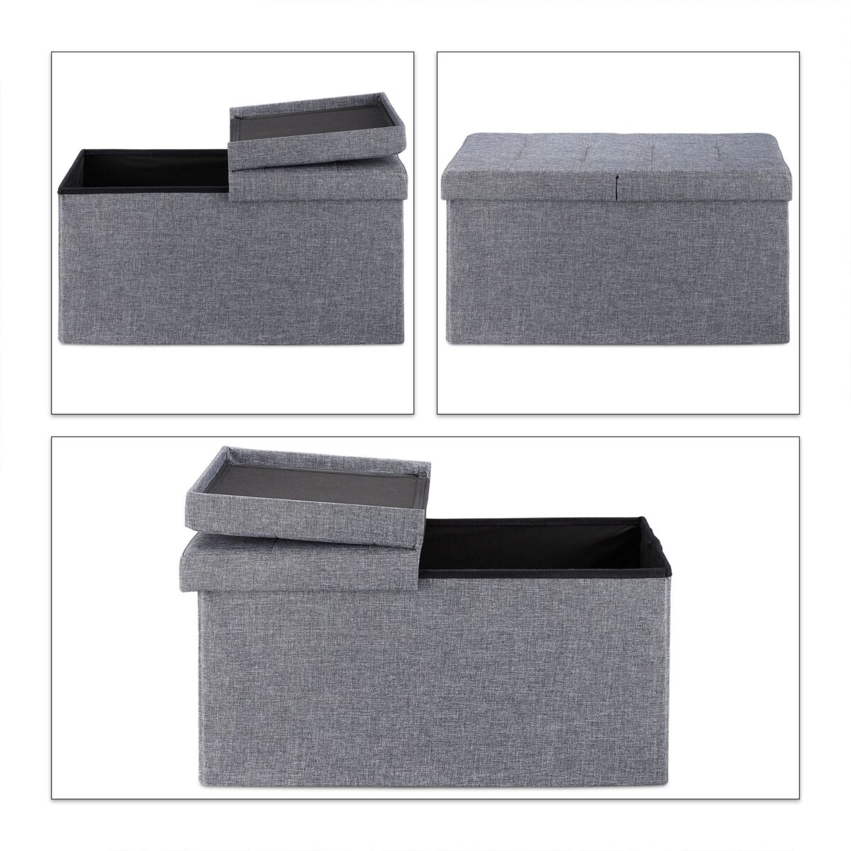 Taburet cu spatiu depozitare, capacitate 300 kg, gri, 38,5 x 75,5 x 37,5 cm - imagine 7