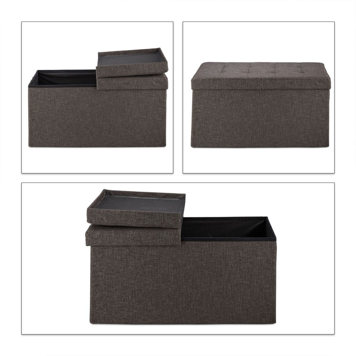 Taburet cu spatiu depozitare, capacitate 300 kg, maro inchis, 38,5 x 75,5 x 37,5 cm - imagine 7